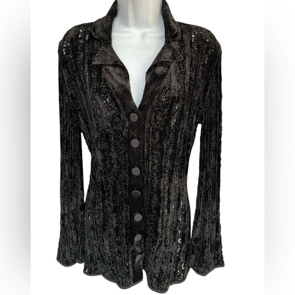 Giorgio Armani Mesh Velvet Black Button Cardigan Blazer Sweater Top 40 S/M Italy